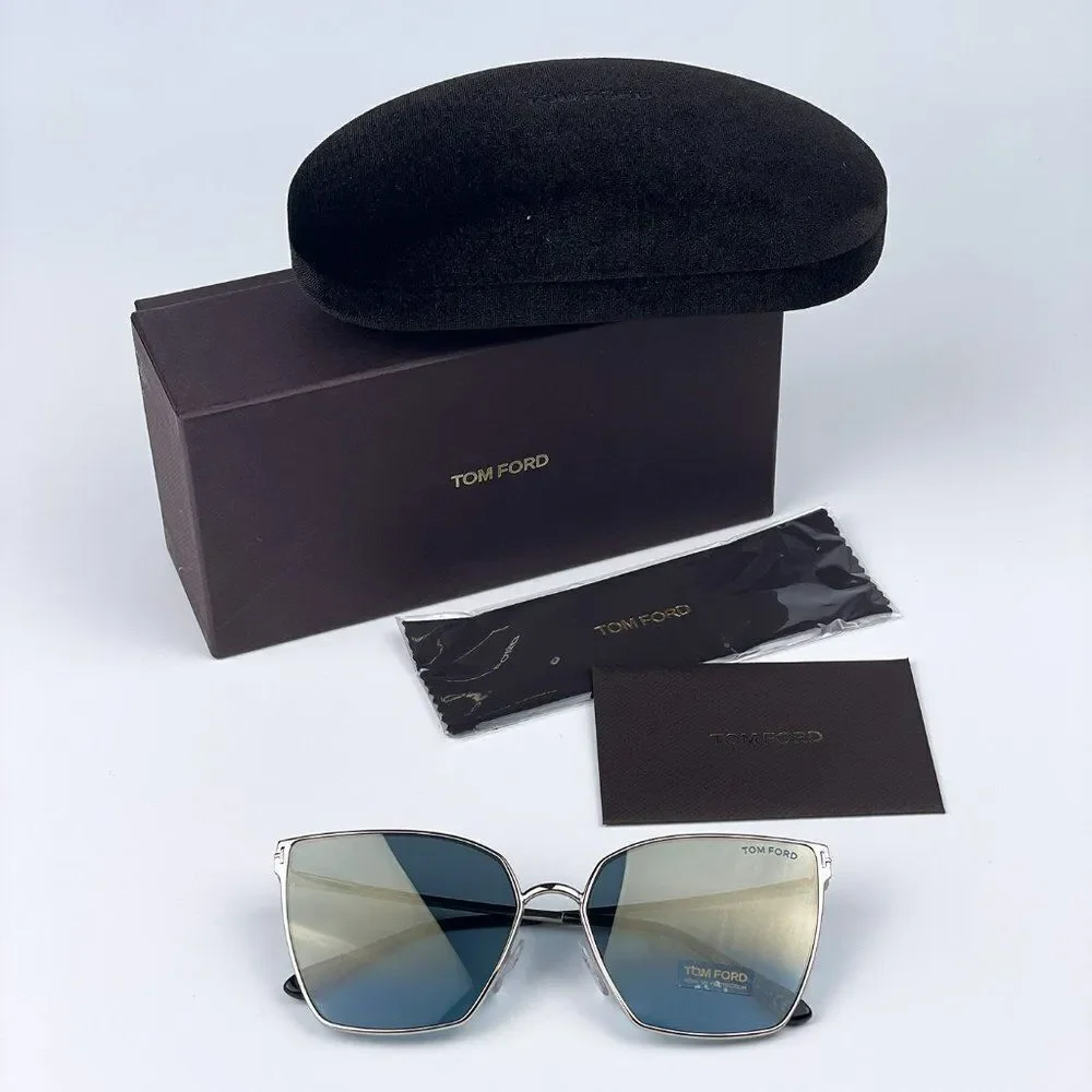 NEW Tom Ford FT0653/S 28V Gold Rose Blue Mirrored Metal Cat Eye Women Sunglasses